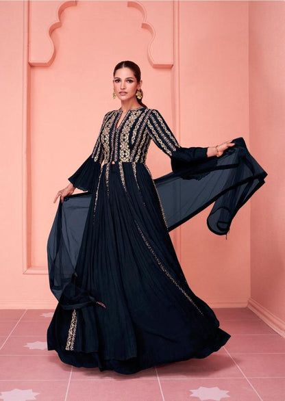 Kiara Gold Sayuri Georgette Gown Dupatta Set