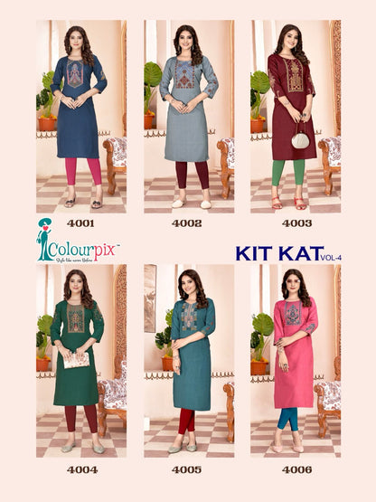 Kit Kat Vol 4 Colour Pix Rayon Straight Cut Kurtis