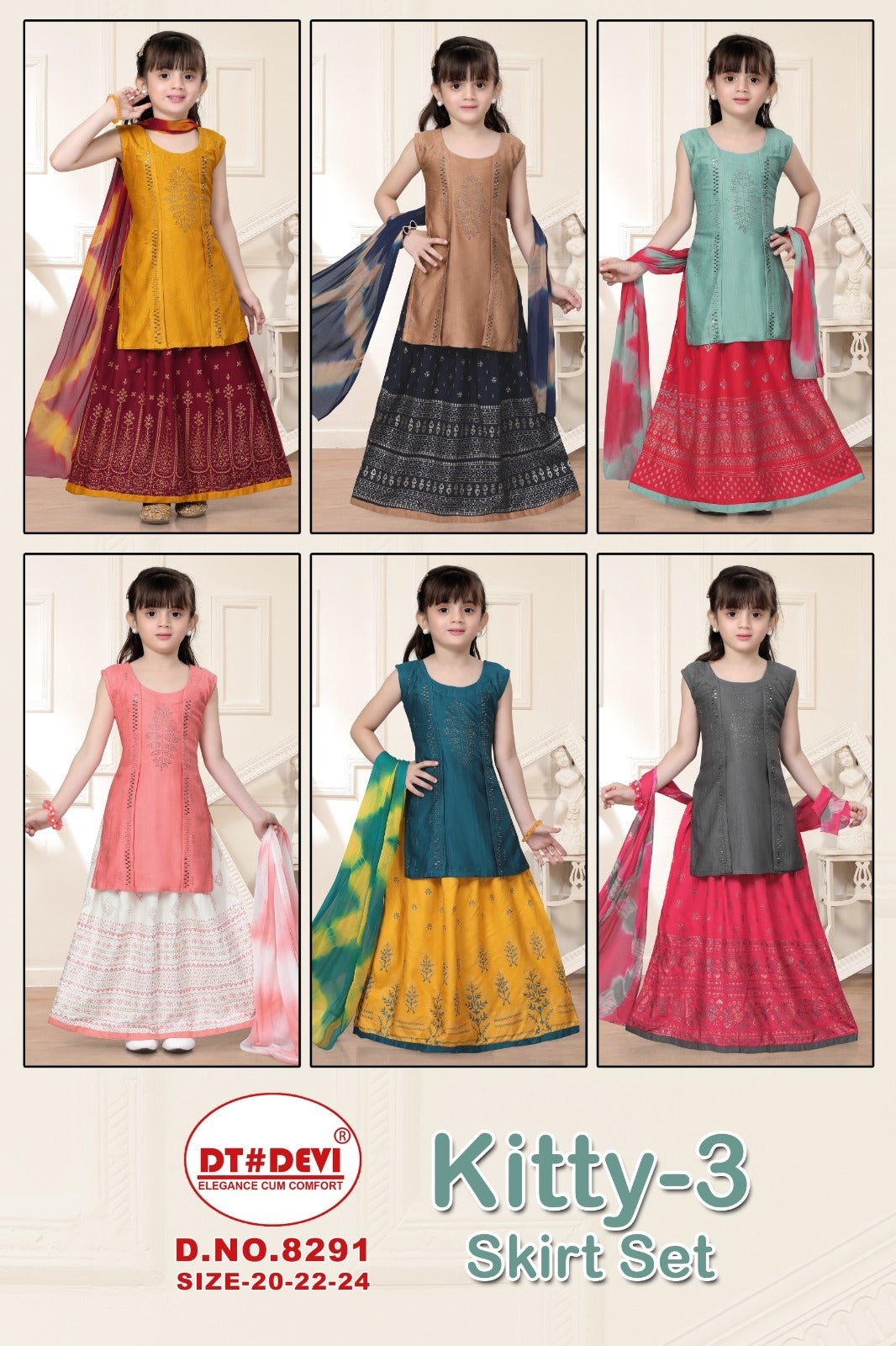 Kitty-3 8291 Dt Devi Silk Girls Readymade Skirt Style Suits