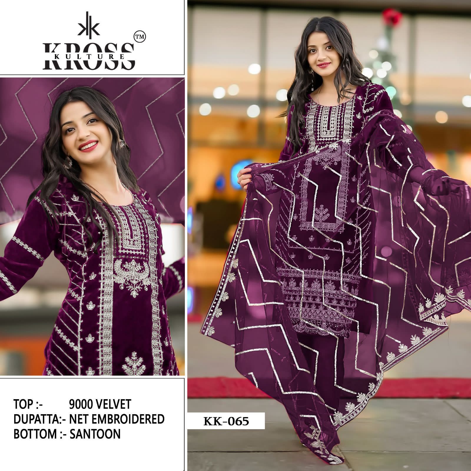 Kk 65 Kross Kulture Velvet Pakistani Salwar Suits