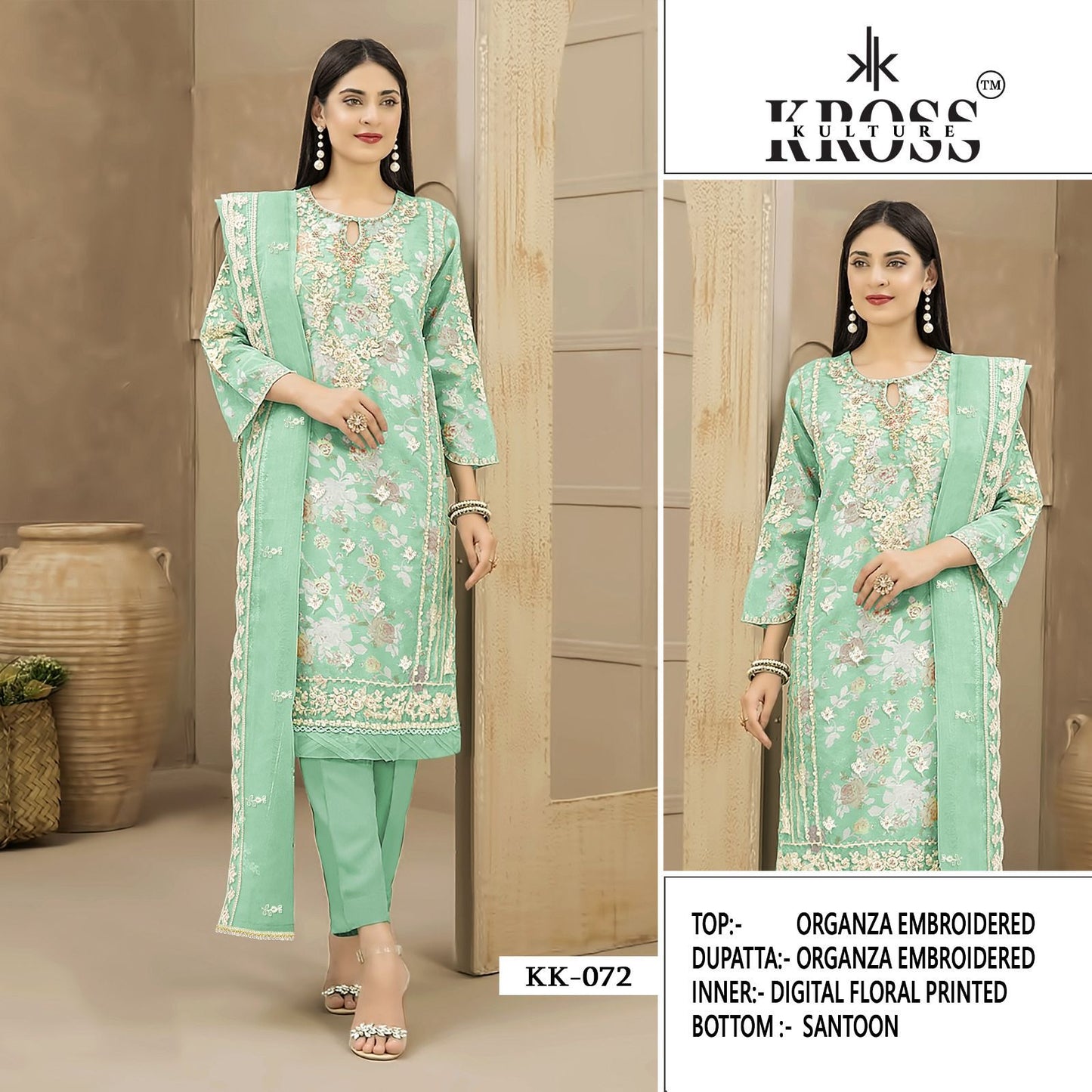 Kk 72 Kross Kulture Organza Pakistani Salwar Suits