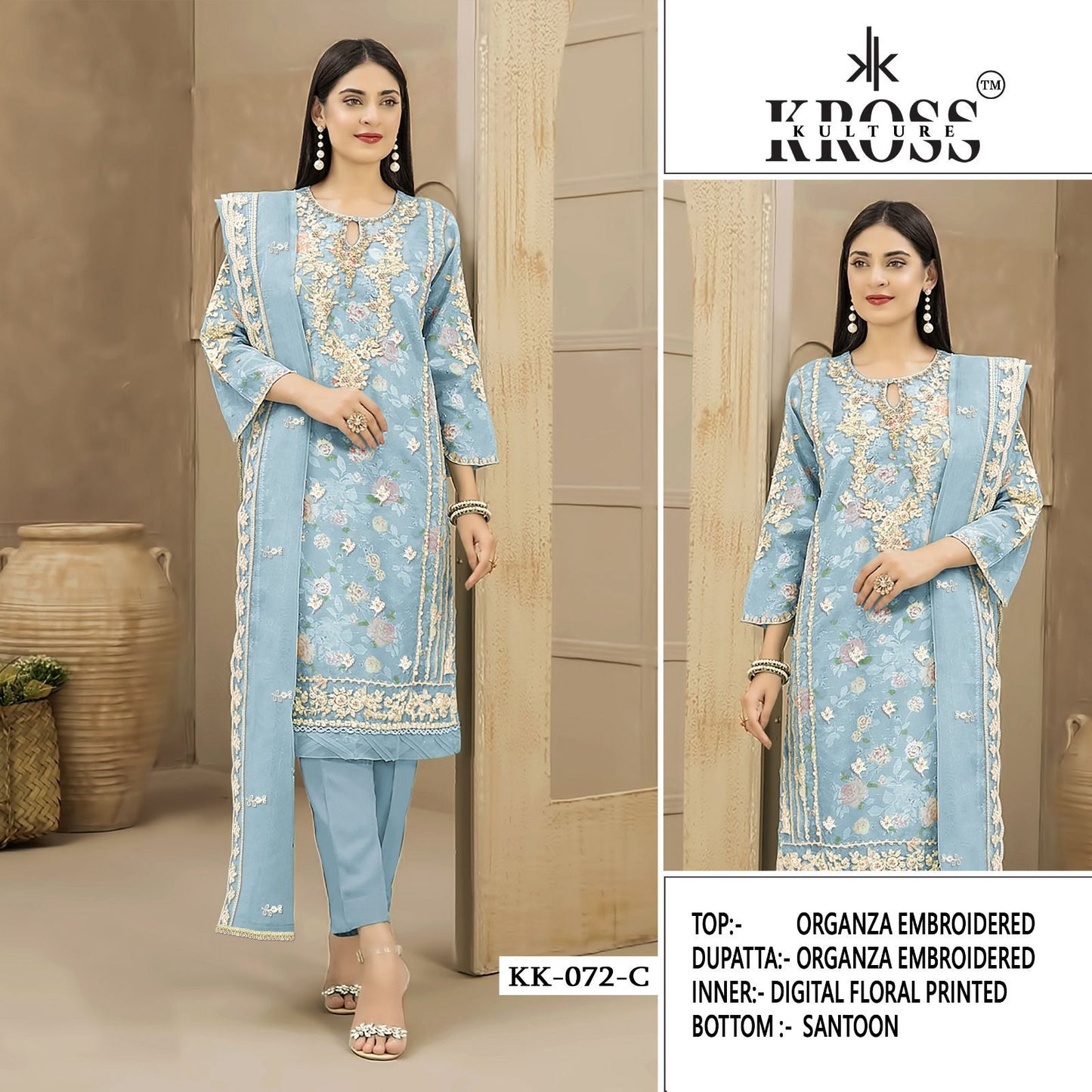 Kk 72 Kross Kulture Organza Pakistani Salwar Suits