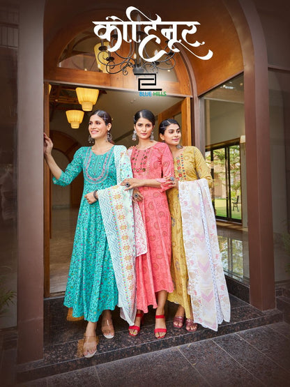 Kohinoor Blue Hills Rayon Gown Dupatta Set