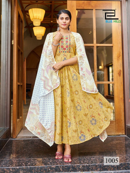 Kohinoor Blue Hills Rayon Gown Dupatta Set