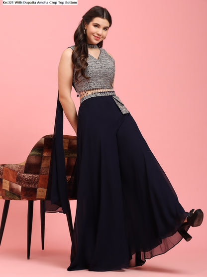 Krc321 With Dupatta Amoha Georgette Crop Top Bottom