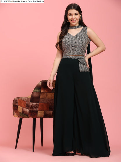 Krc321 With Dupatta Amoha Georgette Crop Top Bottom