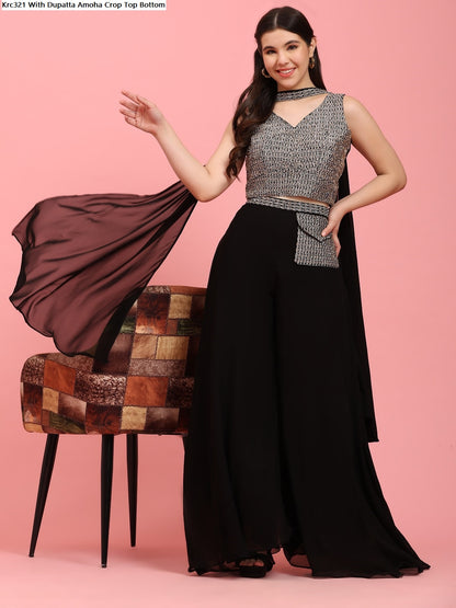 Krc321 With Dupatta Amoha Georgette Crop Top Bottom