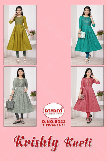 Krishty-8322 Dt Devi Rayon Girls Anarkali Kurti