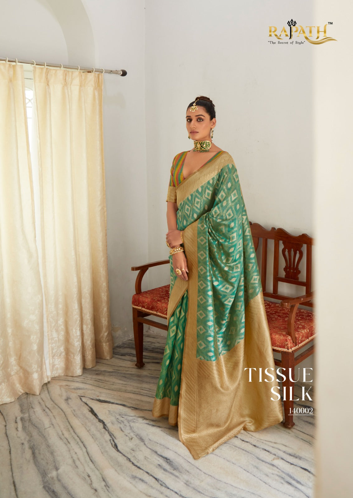 Woven Organza Tissue Silk Saree in Dusty Blue : SPTA13094