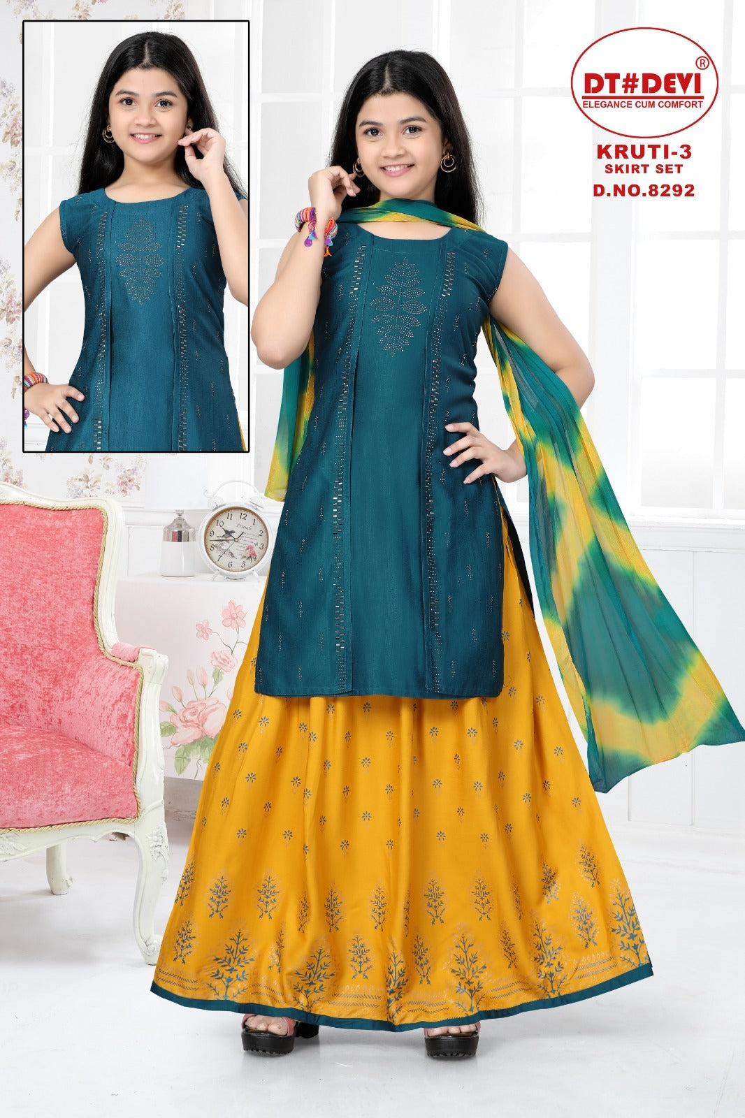 Kruti Vol 3-8292 Dt Devi Girls Readymade Skirt Style Suits