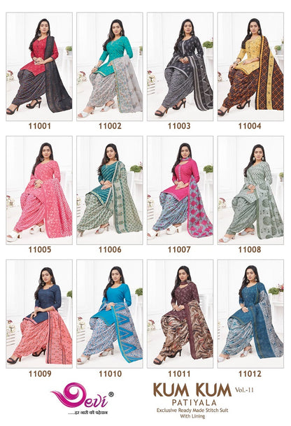 Kum-Kum Vol 11-With Inner Devi Indo Readymade Cotton Patiyala Suits