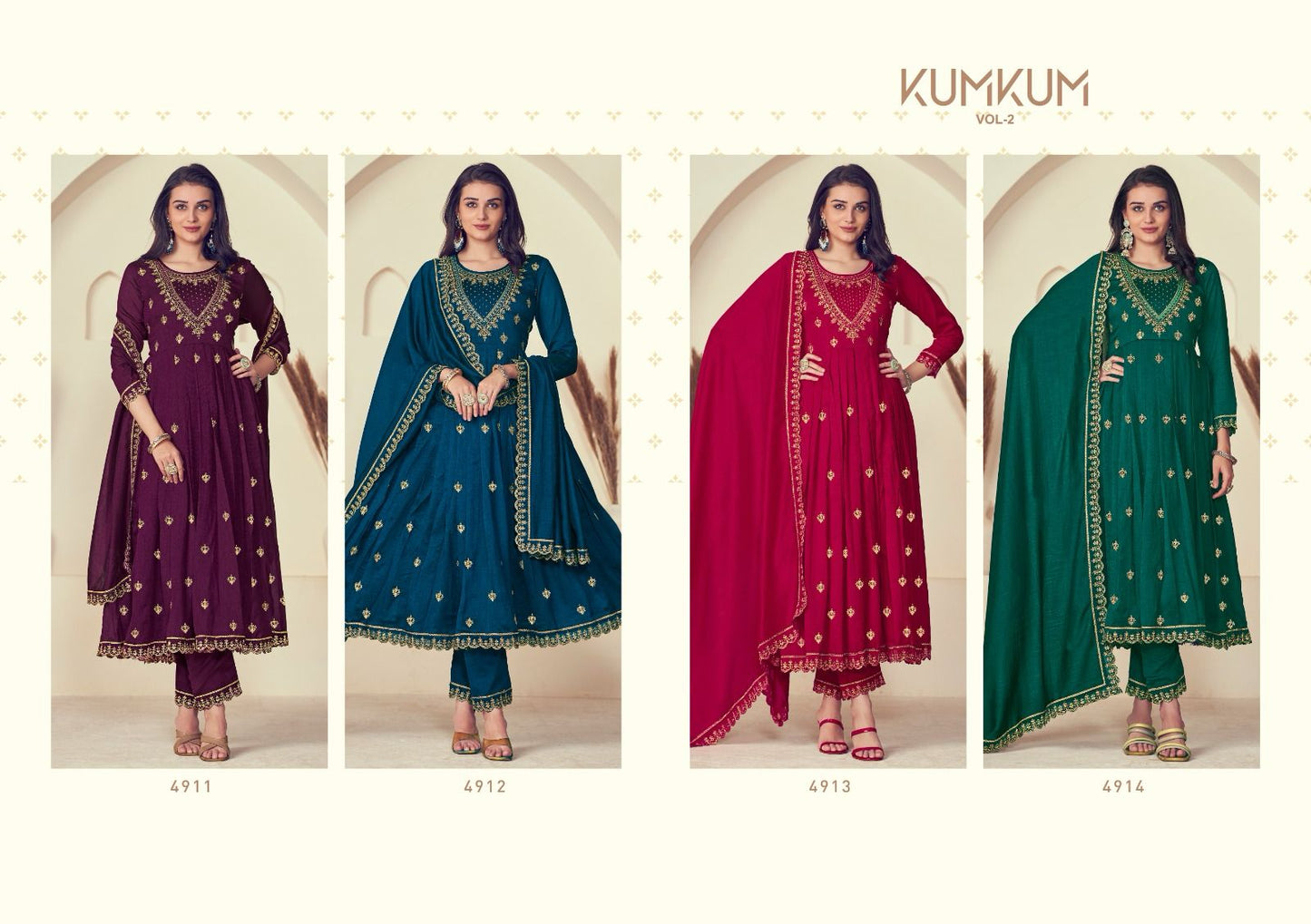 Kumkum Vol 2 Rangoon Silk Readymade Pant Style Suits