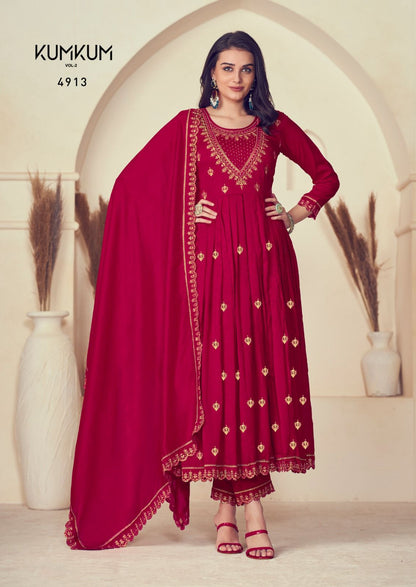 Kumkum Vol 2 Rangoon Silk Readymade Pant Style Suits