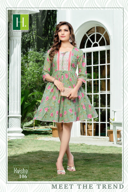 Kvisha H Dot Cotton Cambric Designer Long Top