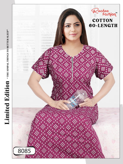 कॉटन L-60 रुची फैशन नाइट गाउन