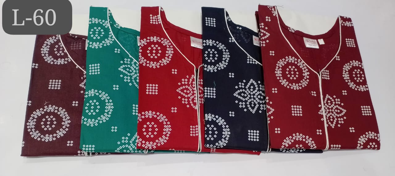 कॉटन L-60 रुची फैशन नाइट गाउन