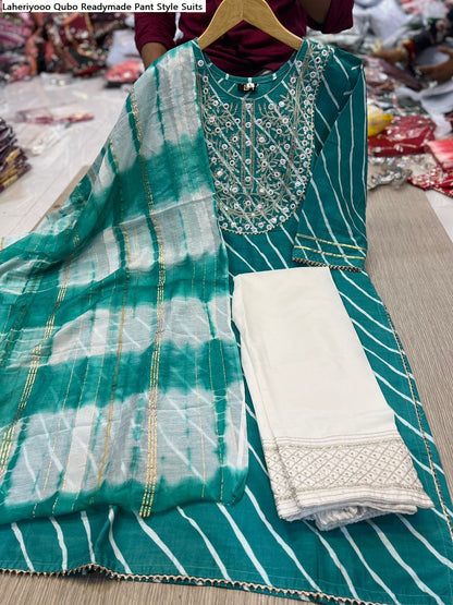 Laheriyooo Qubo Rayon Cotton Readymade Pant Style Suits