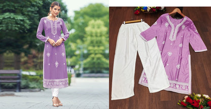 Lakhnawi-2701 We Fab Reyon Kurti Pant Set