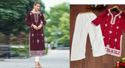 Lakhnawi-2701 We Fab Reyon Kurti Pant Set