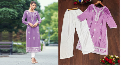 Lakhnawi Work-2501 Salas Reyon Kurti Pant Set