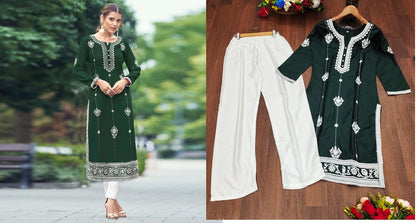 Lakhnawi Work-2501 Salas Reyon Kurti Pant Set