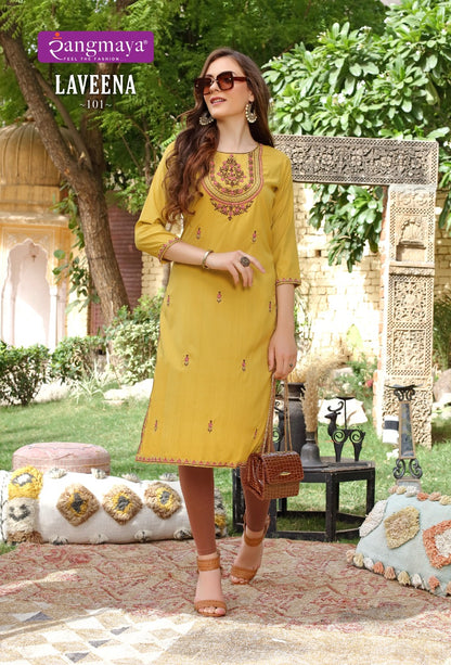 Laveena Rangmaya Imported Long Straight Kurti