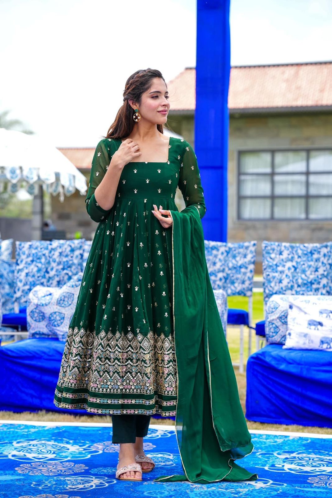Lavender-Green Aarohi Fox Georgette Gown Dupatta Set