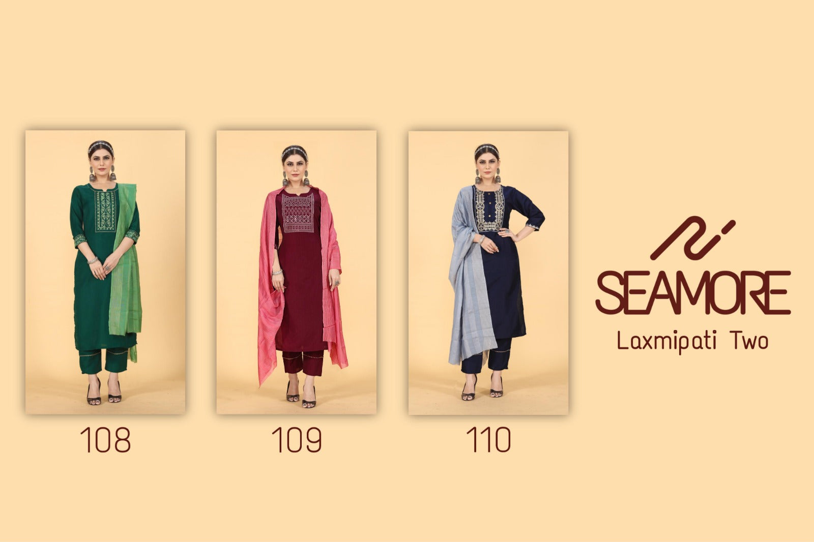 Laxmipati Two Seamore Chinon Silk Readymade Pant Style Suits