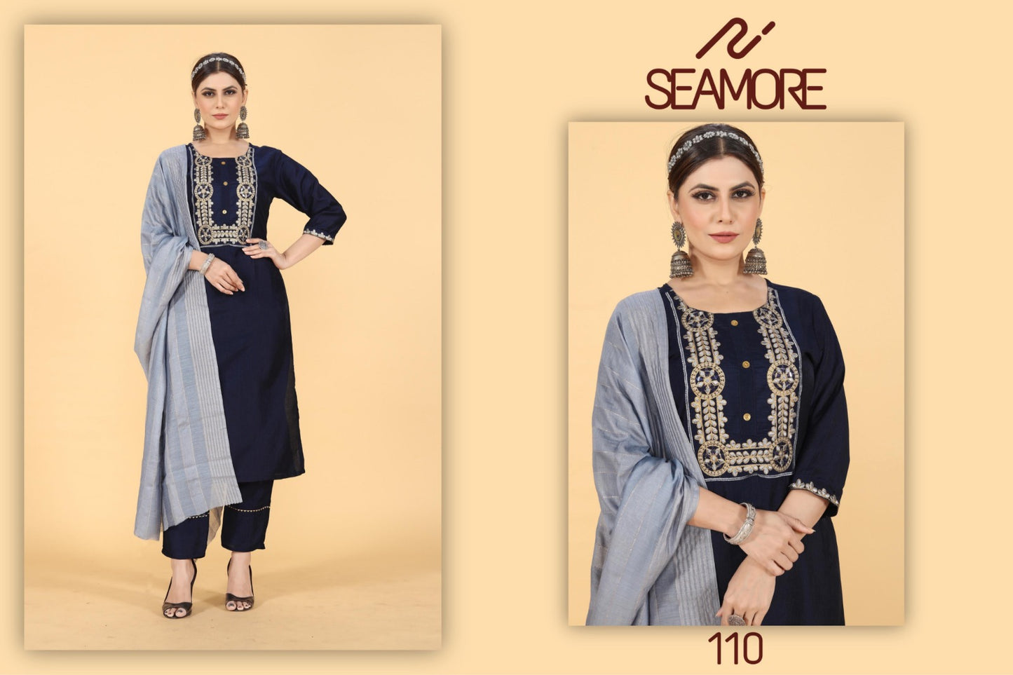 Laxmipati Two Seamore Chinon Silk Readymade Pant Style Suits