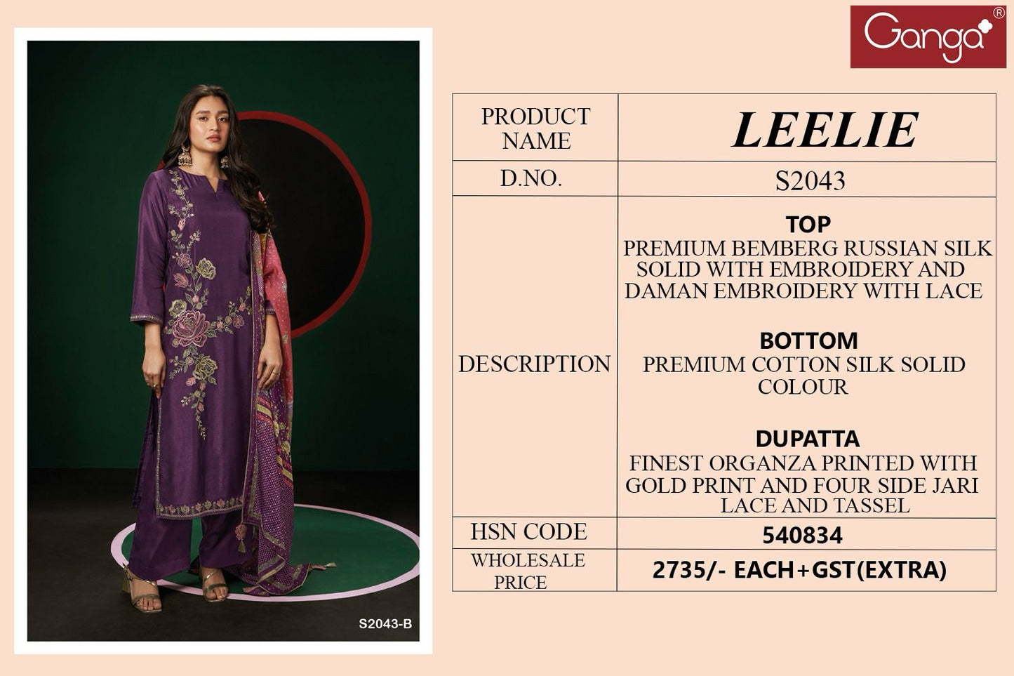 Leelie 2043 Ganga Silk Plazzo Style Suits