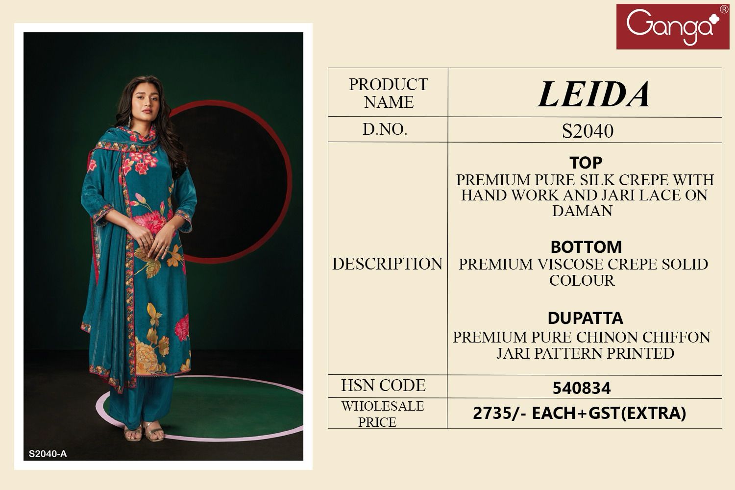 Leida 2040 Ganga Silk Plazzo Style Suits