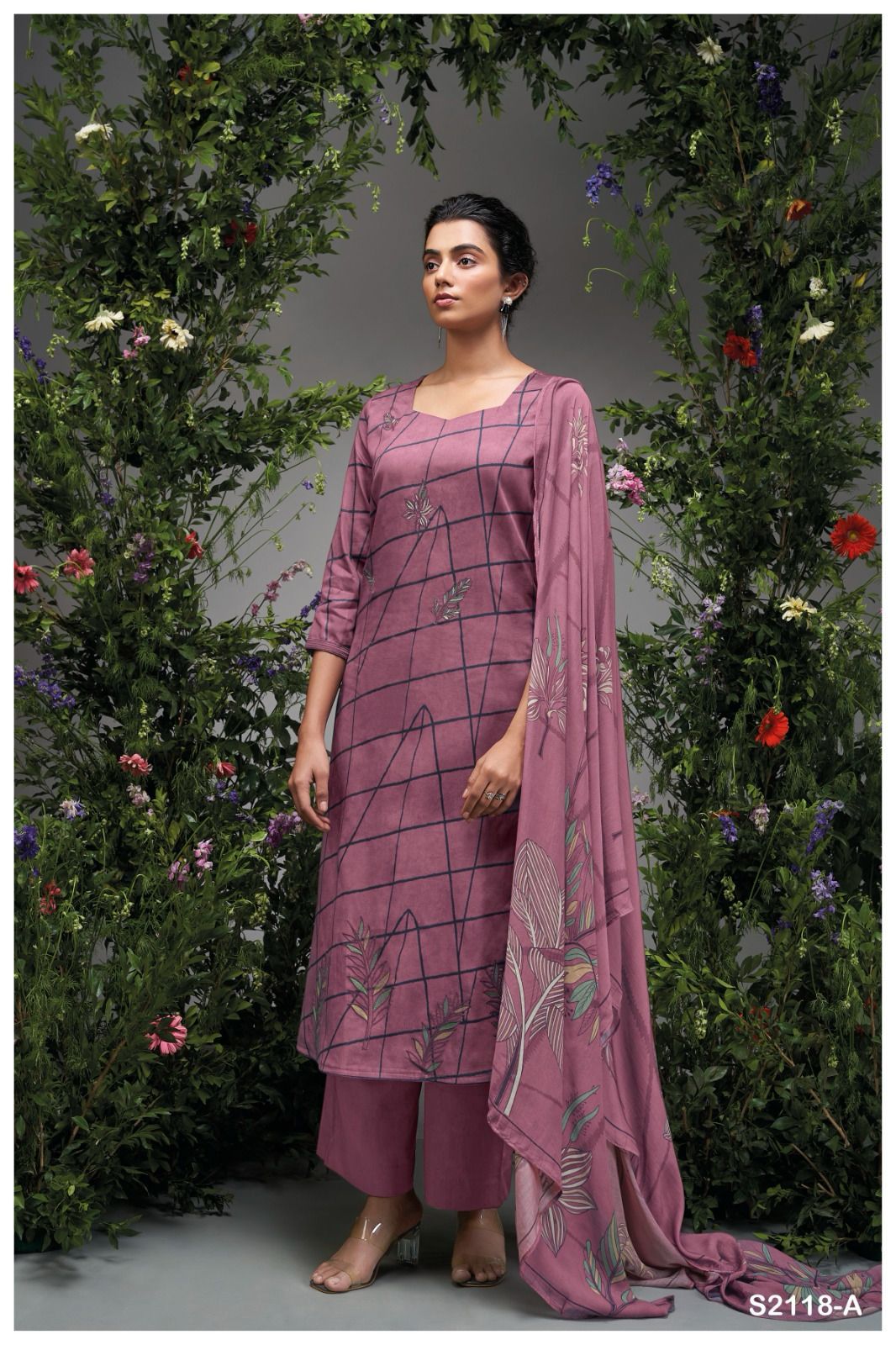 Lilac Ganga Cotton Silk Plazzo Style Suits