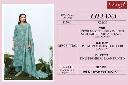 Liliana 2105 Ganga Cotton Silk Plazzo Style Suits