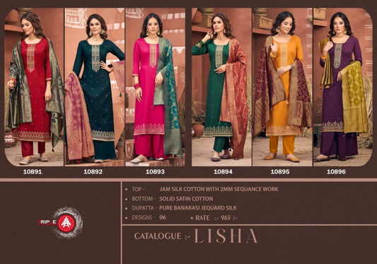 Lisha Triple Aaa Jam Cotton Plazzo Style Suits