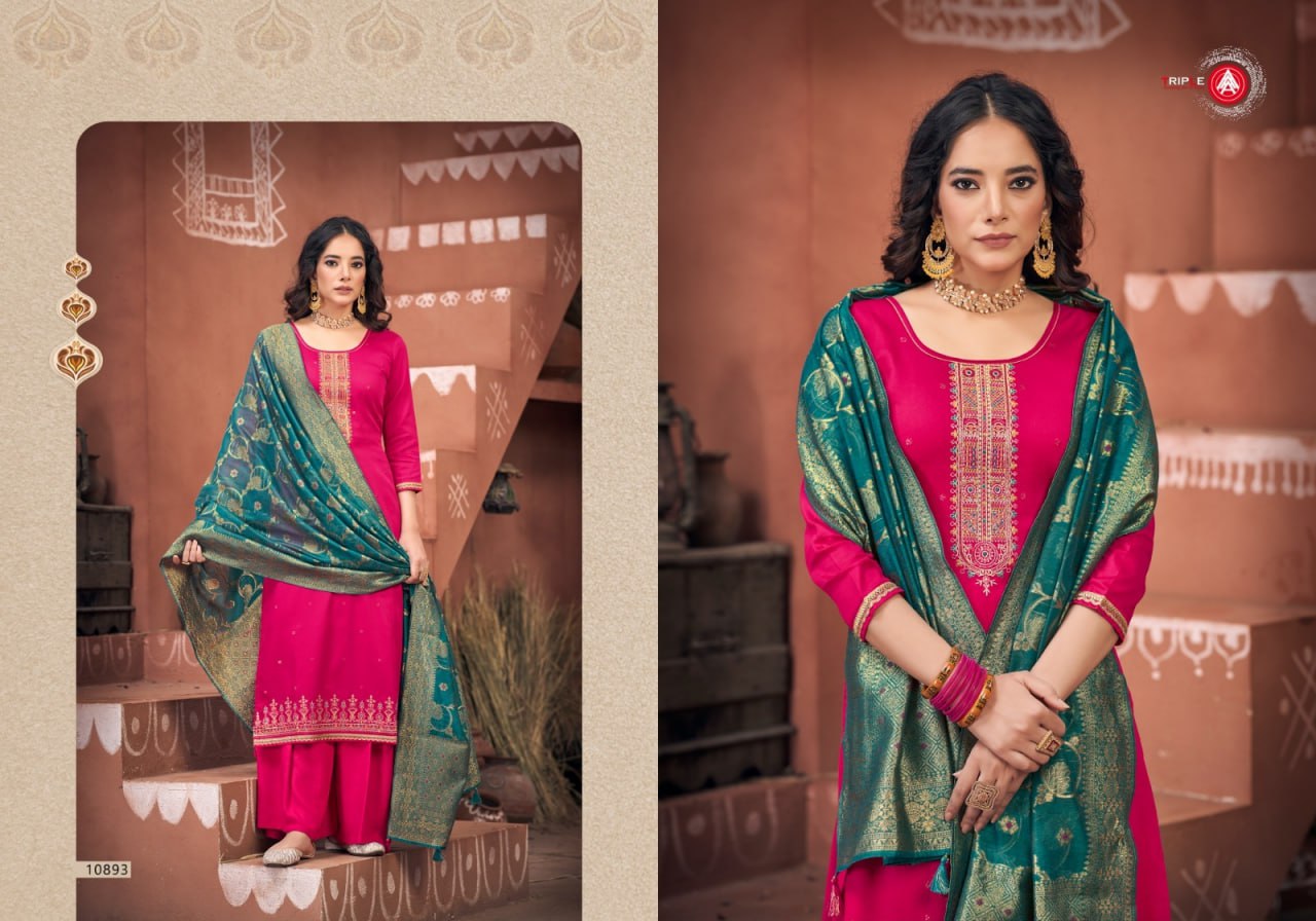 Lisha Triple Aaa Jam Cotton Plazzo Style Suits