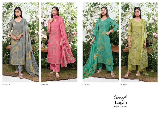 Logan 2410 Ganga Cotton Satin Plazzo Style Suits