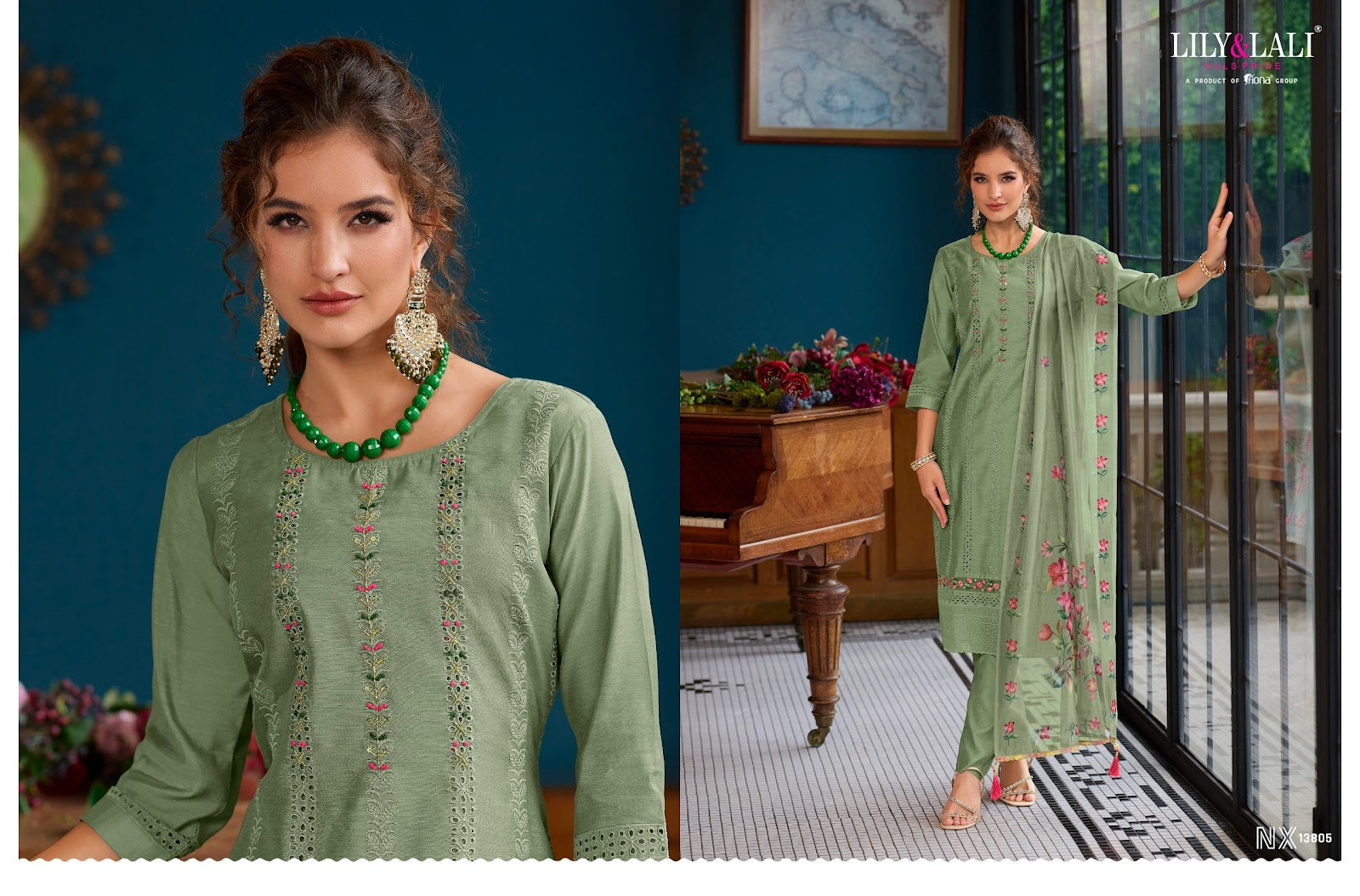 Lucknowi Nx Lily Lali Chanderi Silk Readymade Pant Style Suits