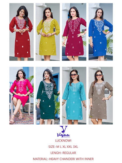 Lucknowi Viyaa Modal Chanderi Knee Length Kurtis