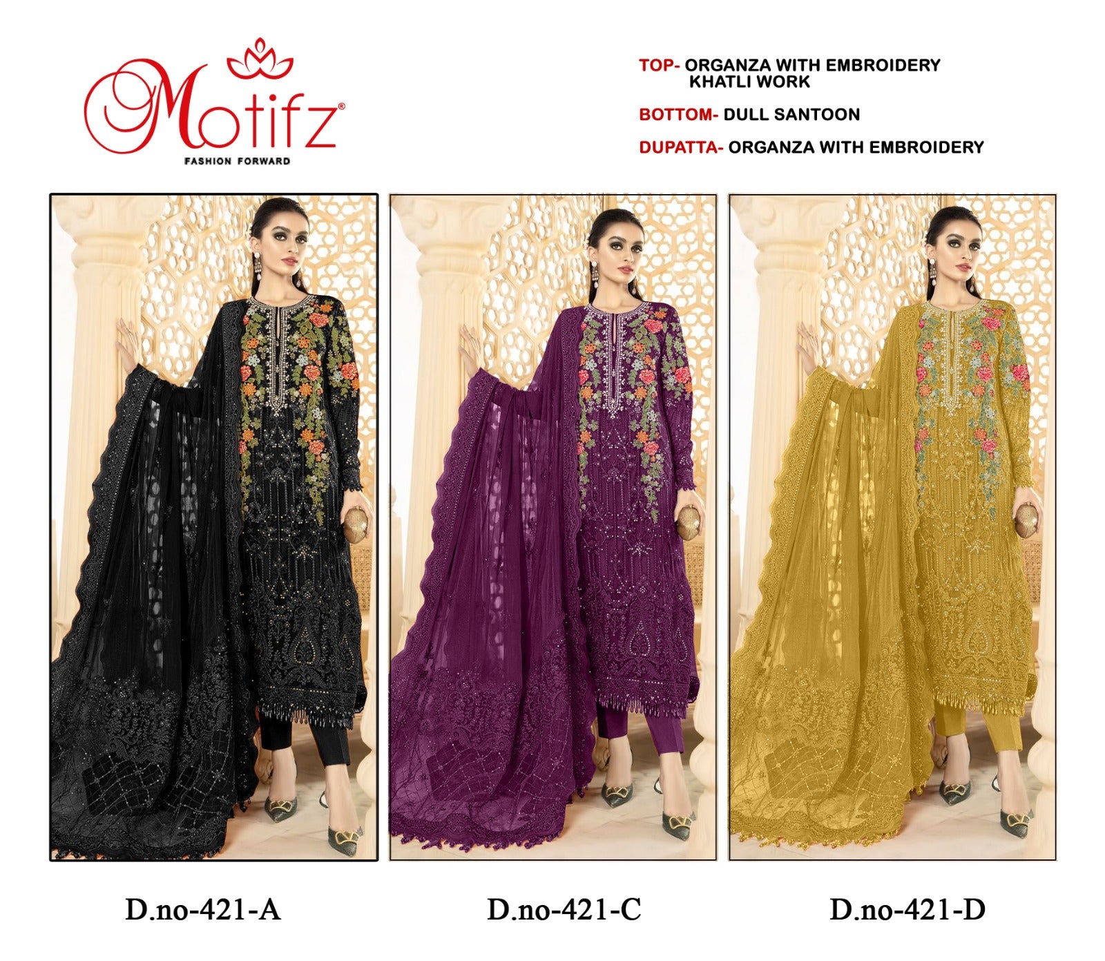 M-421 Motifz Organza Pakistani Salwar Suits