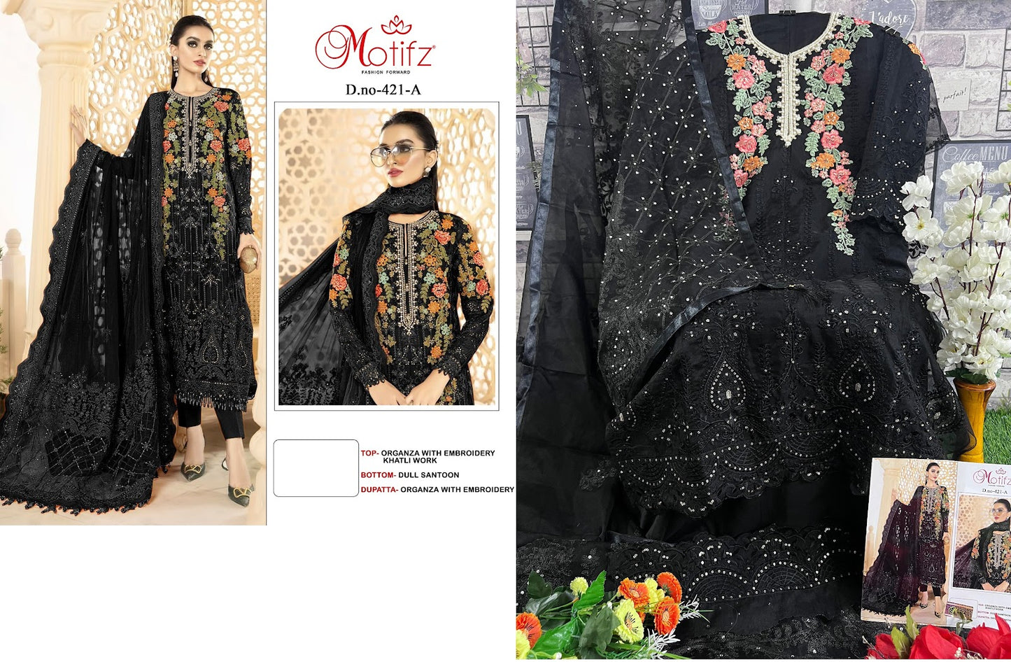 M-421 Motifz Organza Pakistani Salwar Suits