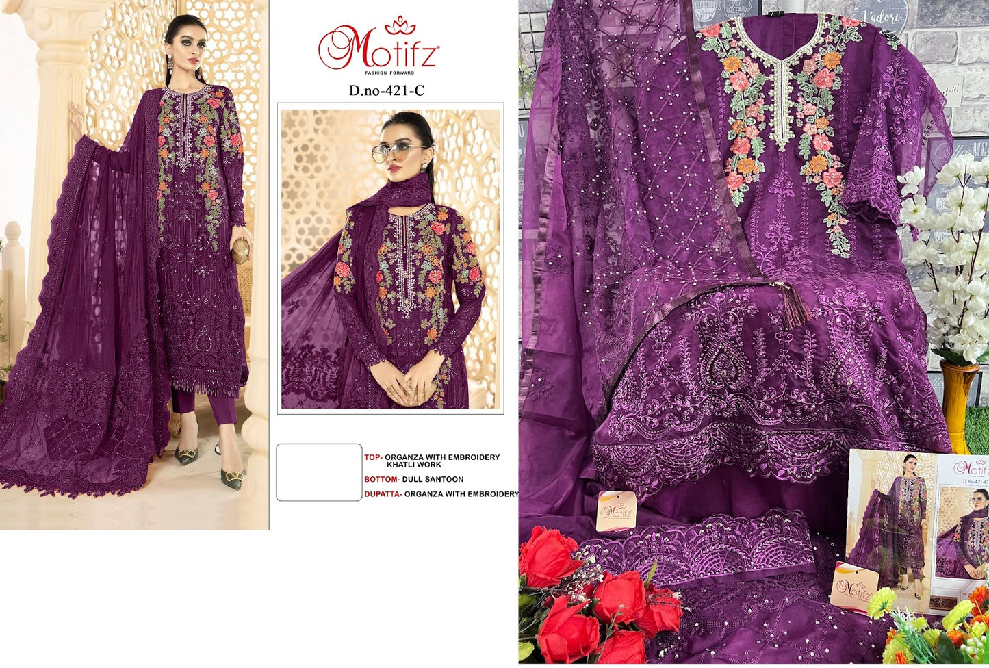 M-421 Motifz Organza Pakistani Salwar Suits