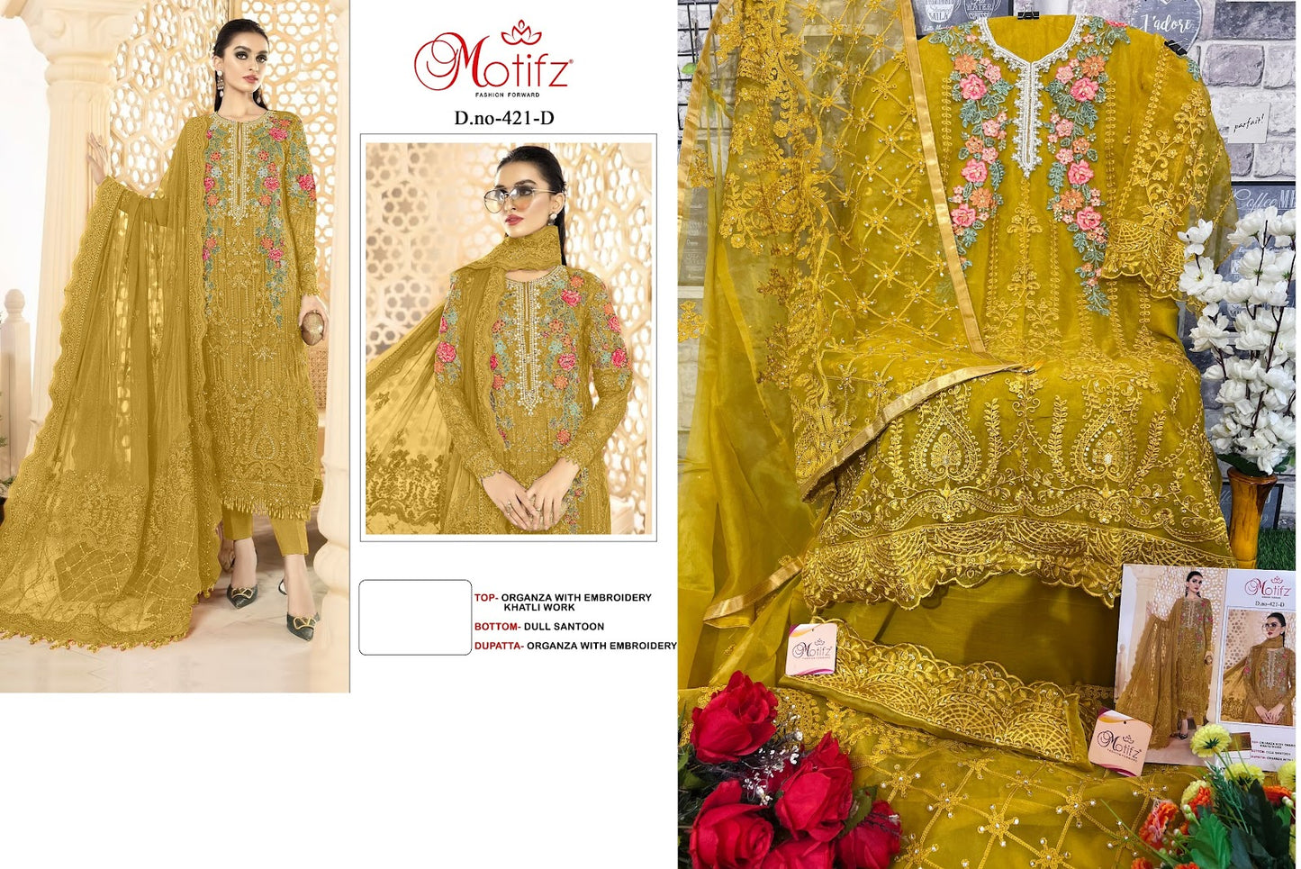M-421 Motifz Organza Pakistani Salwar Suits