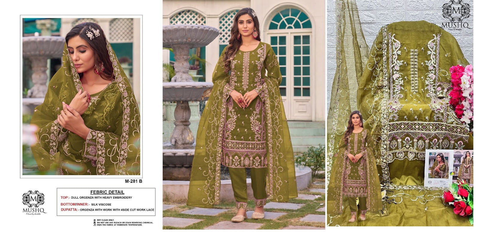 M 281 Mushq Organza Pakistani Salwar Suits
