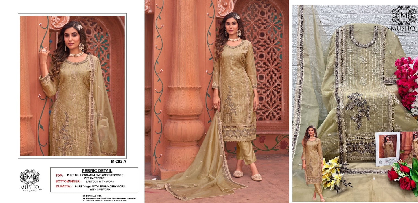 M 282 Mushq Organza Pakistani Salwar Suits