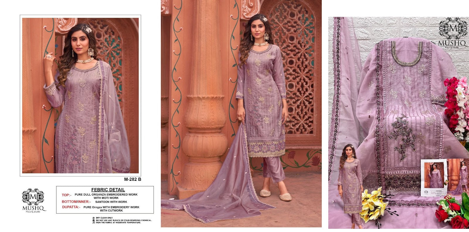 M 282 Mushq Organza Pakistani Salwar Suits