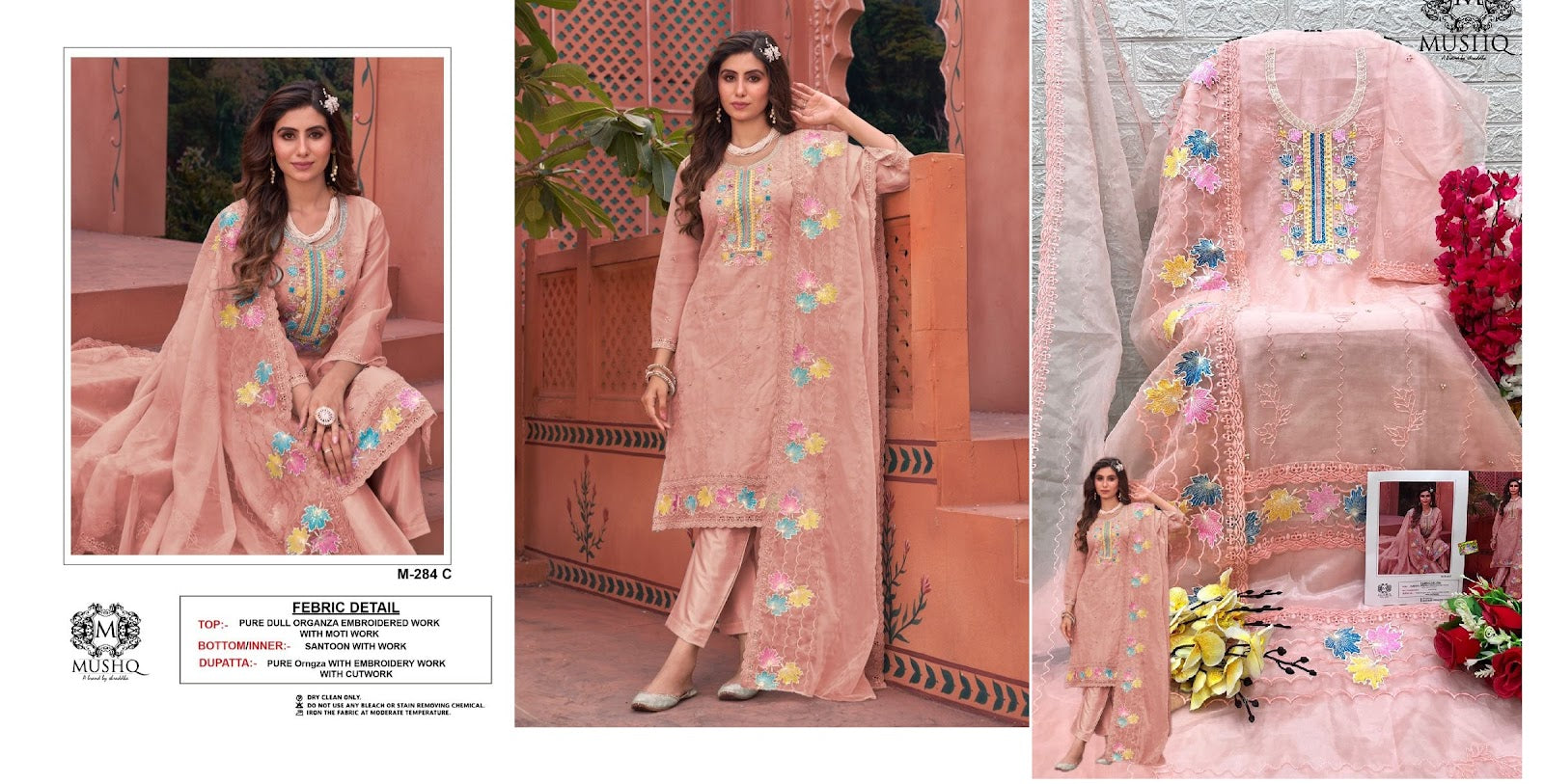 M 284 Mushq Organza Pakistani Salwar Suits
