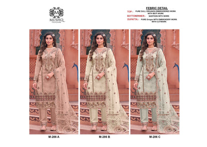 M 286 Mushq Organza Pakistani Salwar Suits