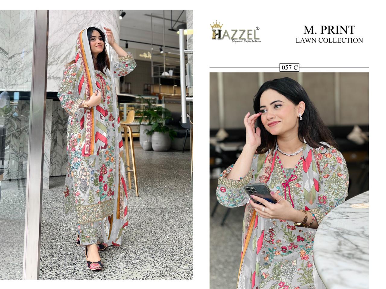 M Print Lawn 057 Hazzel Cotton Pakistani Salwar Suits