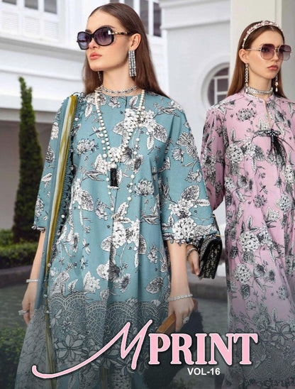M Prints Vol 16 Shraddha Designer Lawn Cotton Pakistani Patch Work Suits