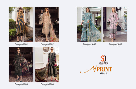 M Prints Vol 16 Shraddha Designer Lawn Cotton Pakistani Patch Work Suits